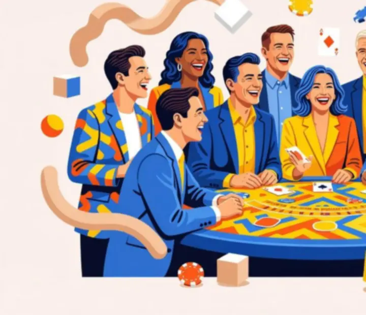 Stół do blackjacka jako atrakcja eventowa w kolorowej stylistyce Neo-Memphis