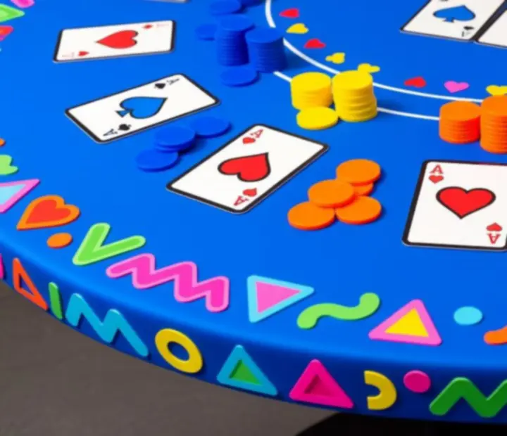 Kolorowy stół blackjack w stylu pop-art na wydarzeniu offline